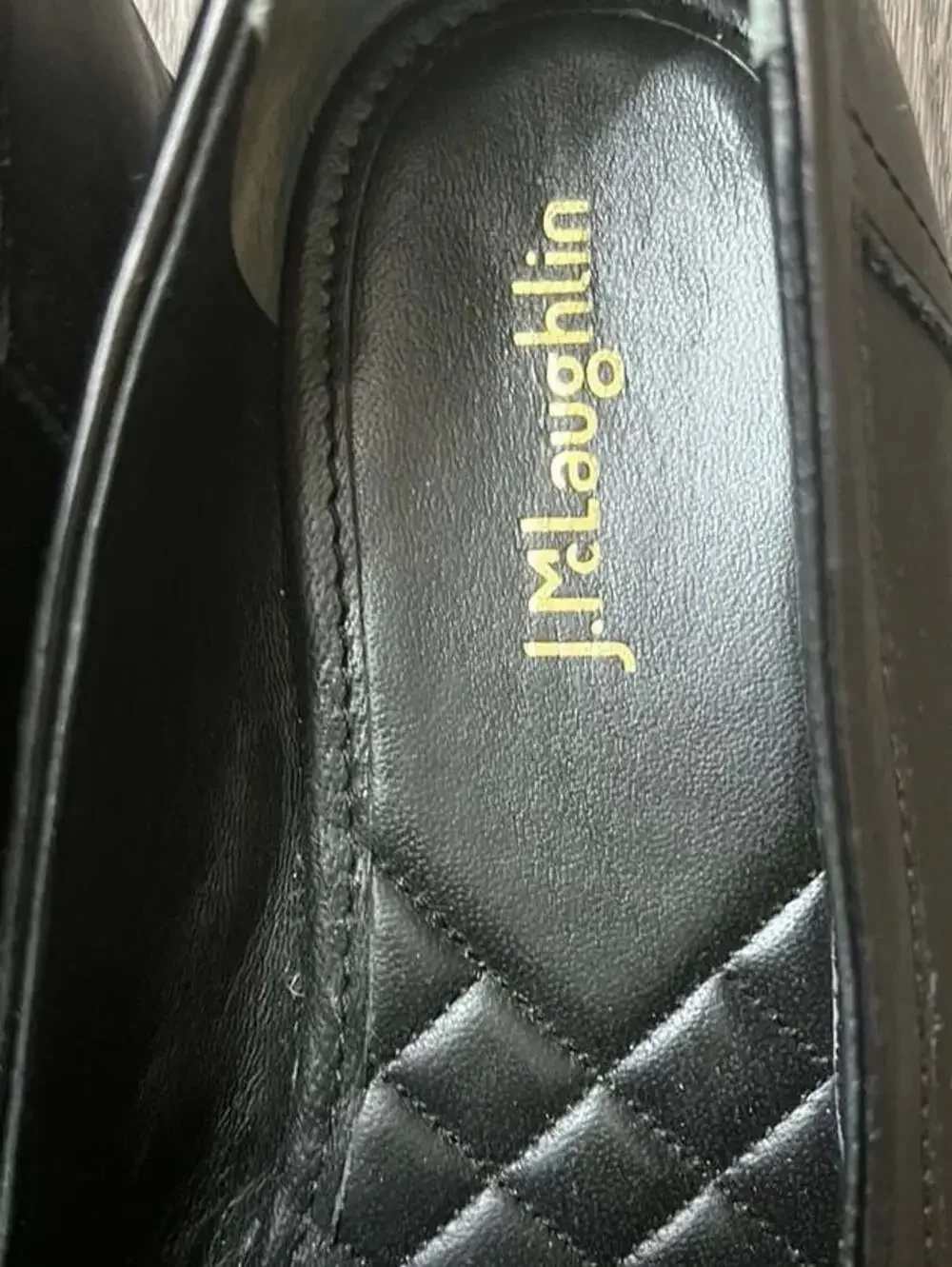 J.McLaughlin Black Leather Penny Loafers with Crinkle Strap Detail Size 9